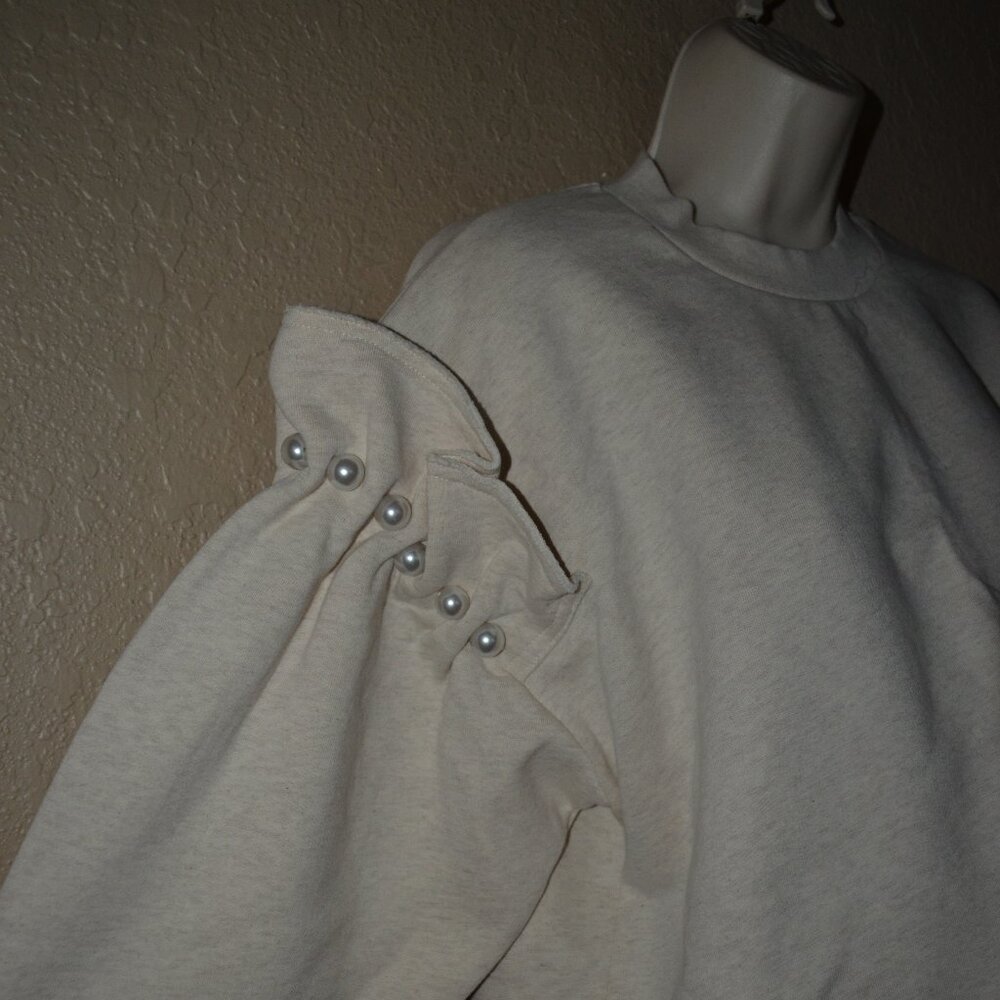 Sz XS Mother of Pearl Dani Oatmeal Pearl Detail Sweatshirt - Picture 6 of 10